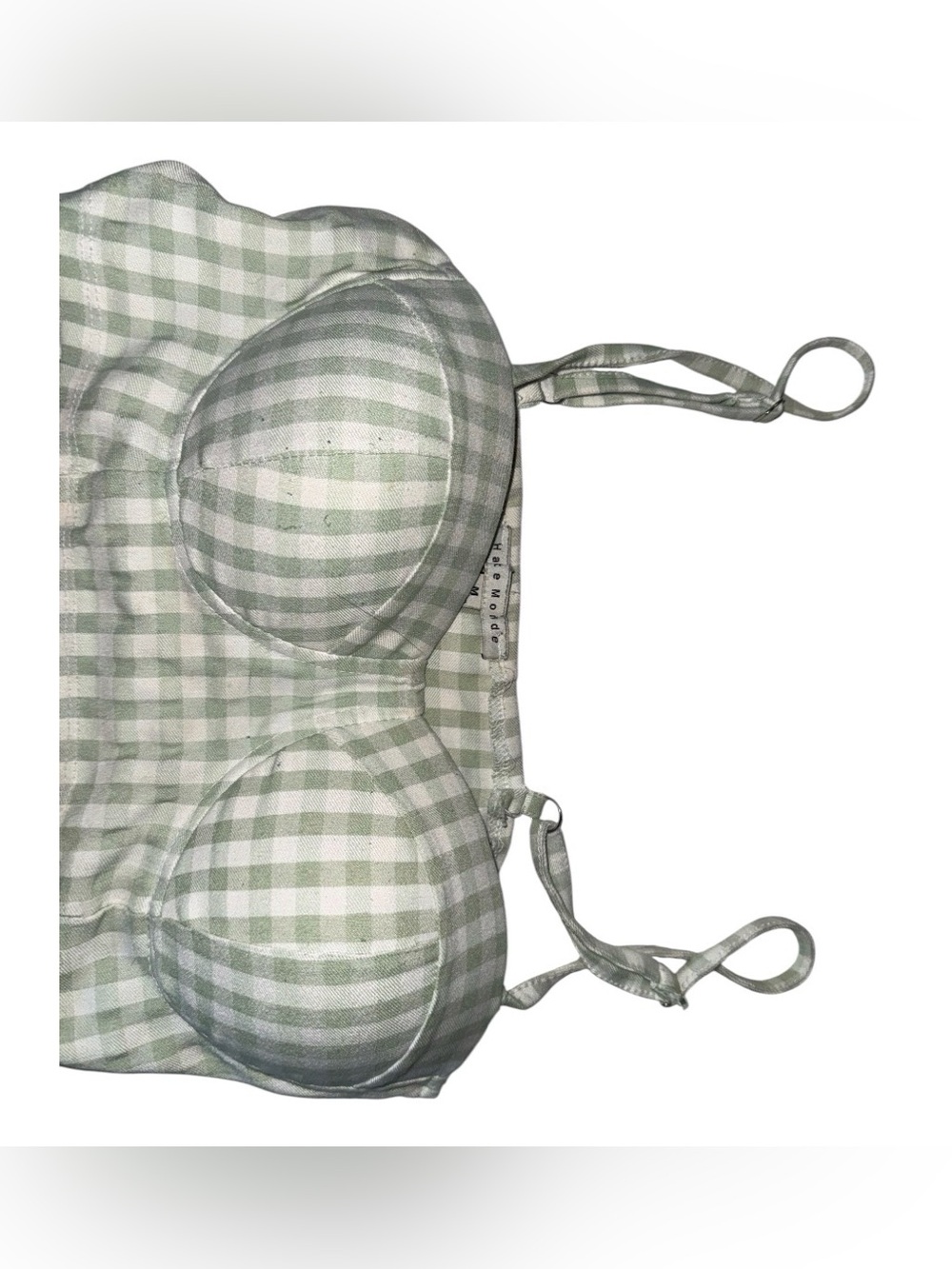 Gingham Belted Mini Skirt and bra crop top- Light Green and white - Picture 2 of 5